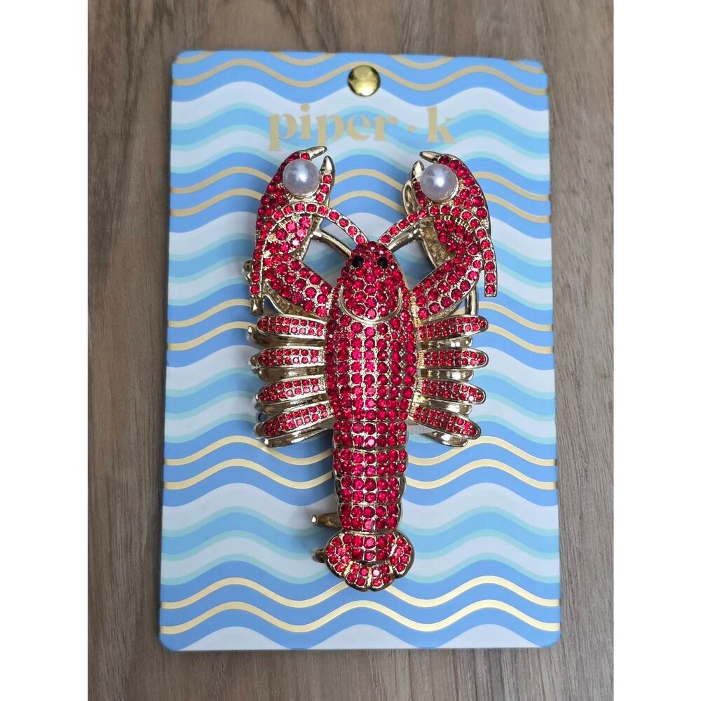🔹️NWT Red Rhinestone & Faux Pearl Lobster Metal Hair Claw Clip - Picture 8 of 9